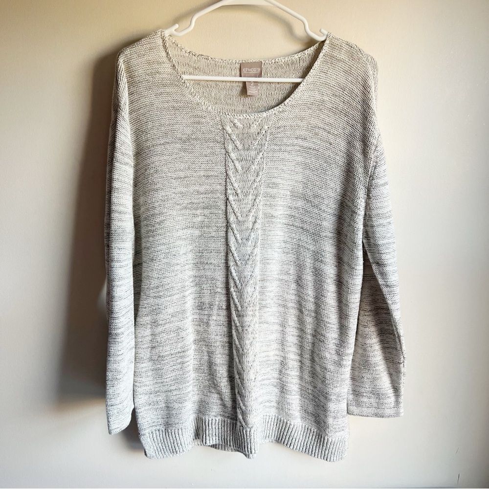 Chicos Beige Ivory Metallic Chunky Pullover Sweater 2